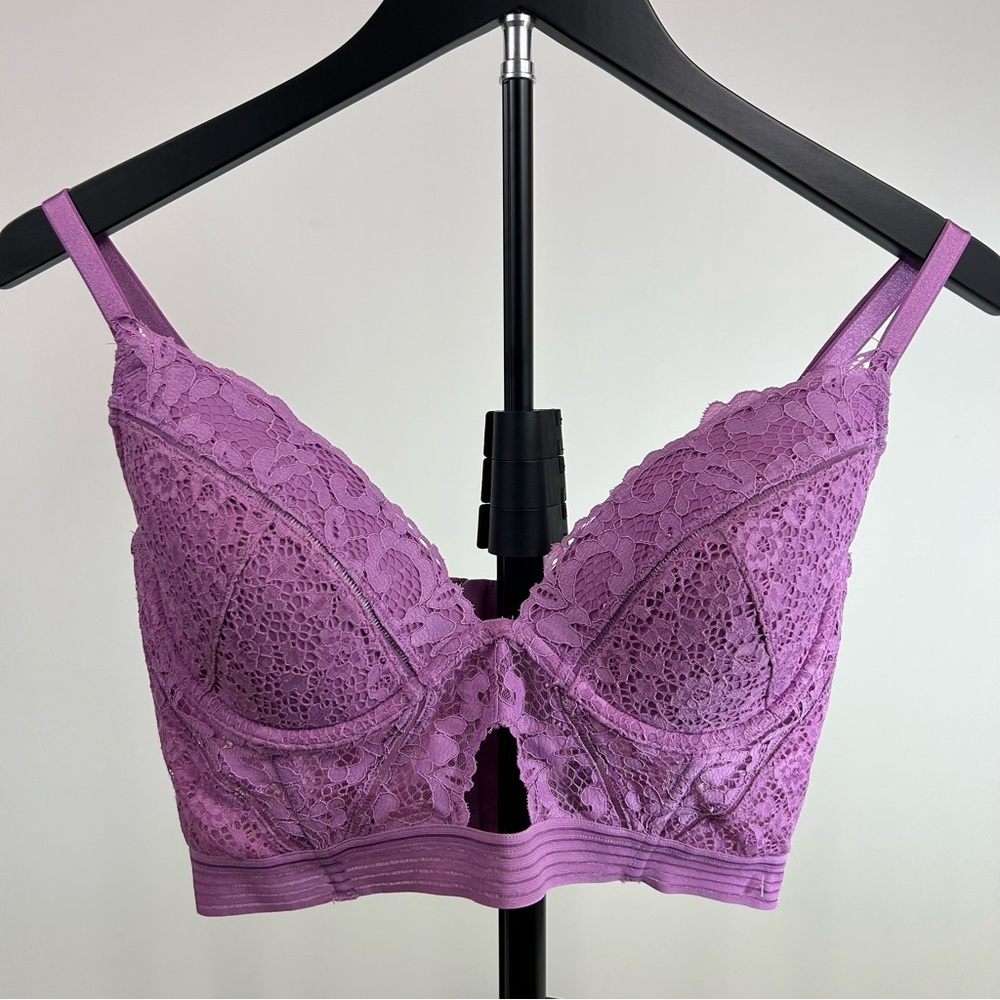 Victoria’s Secret Very Sexy Longline Plunge Bra 34D Purple Lace